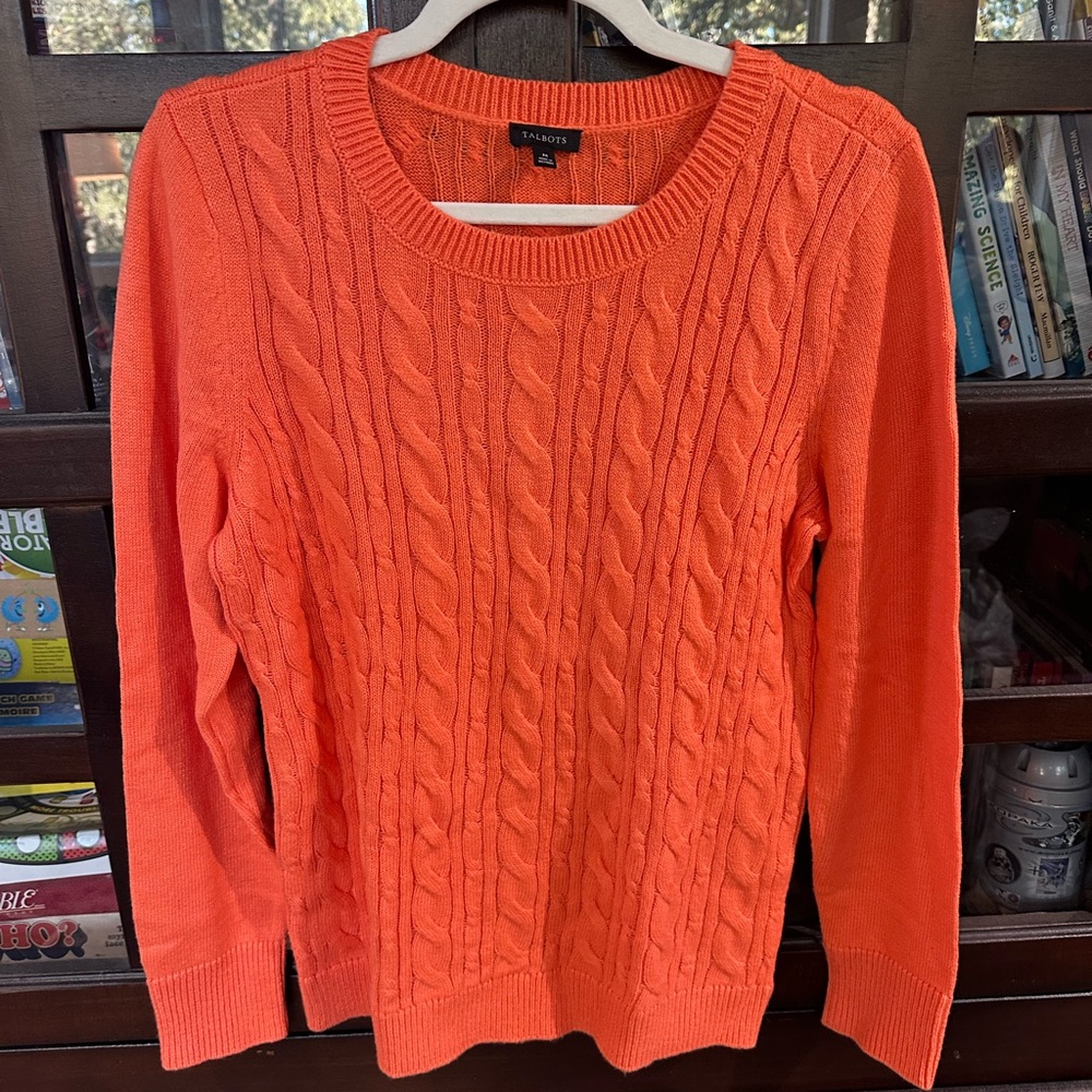 Talbots Vibrant Orange Cable Knit Sweater